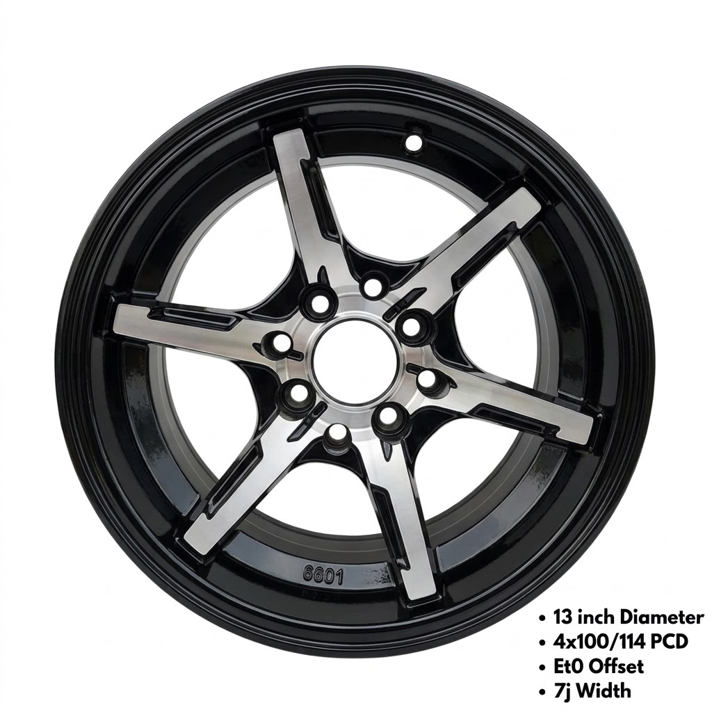 City Tyres 13" Gloss Black & Machined 5-Spoke Alloy Wheel (Model 6601)