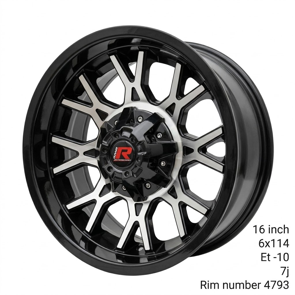 GANG R 16" Machined & Gloss Black Off-Road Alloy Wheel – Gang R Series (Model 4793)