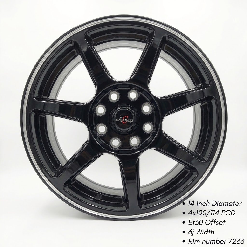 RACING HART  14" Gloss Black Multi-Fit 6-Spoke Alloy Wheel (Model 7266)