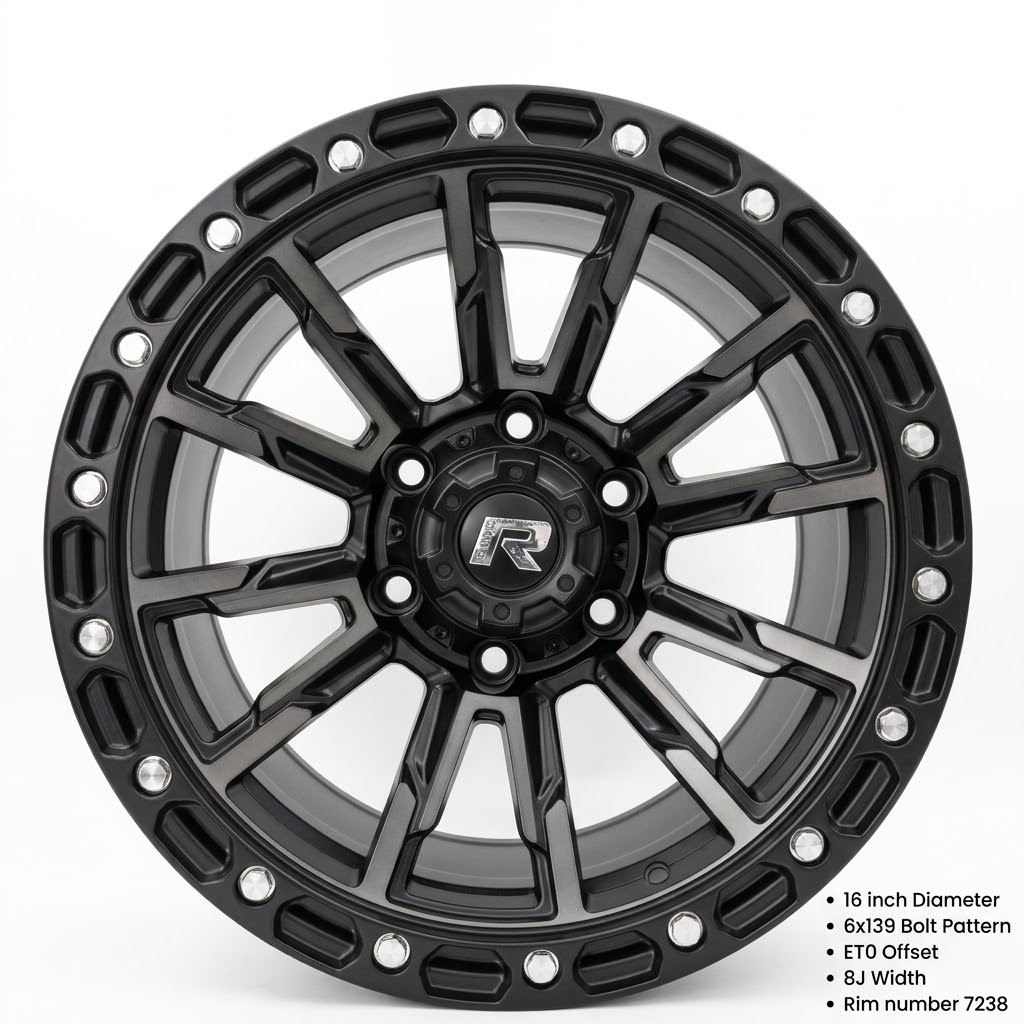 Gang R 16" Matte Black Off-Road Alloy Wheel – Gang R Series (Model 7238)