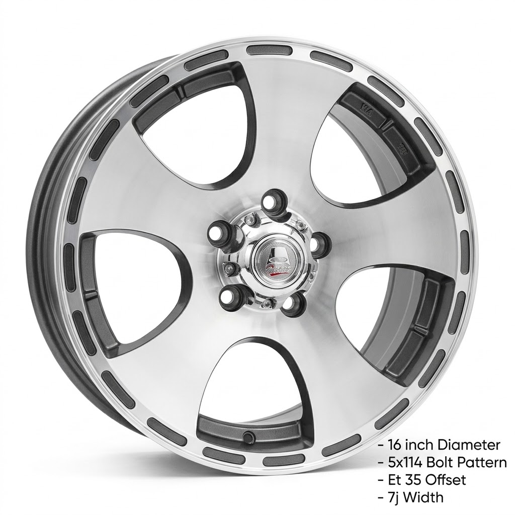 Aline 16" Machined Silver & Gunmetal 5-Hole Alloy Wheel